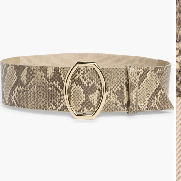 Vince Camuto Tan Snake Print Belt with Gold Buckle - Picture 1 of 1